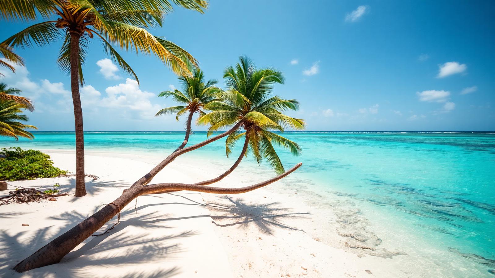 Playa de arena blanca y palmeras en Punta Cana